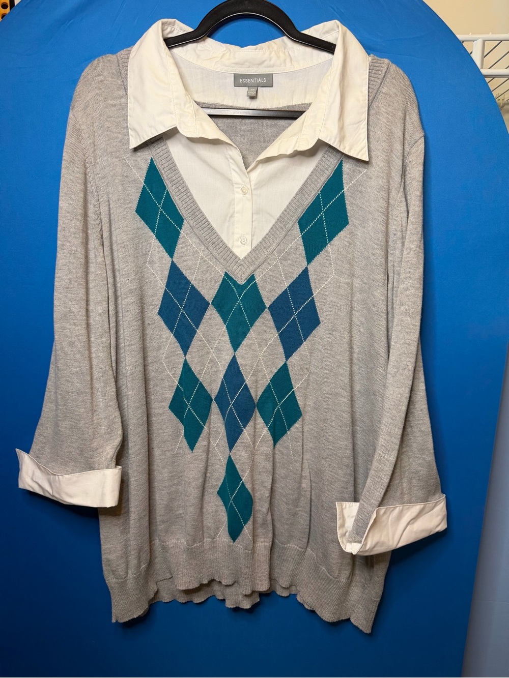 Essentials | Layered-Look Sweater with Shirt Collar | Size 3X